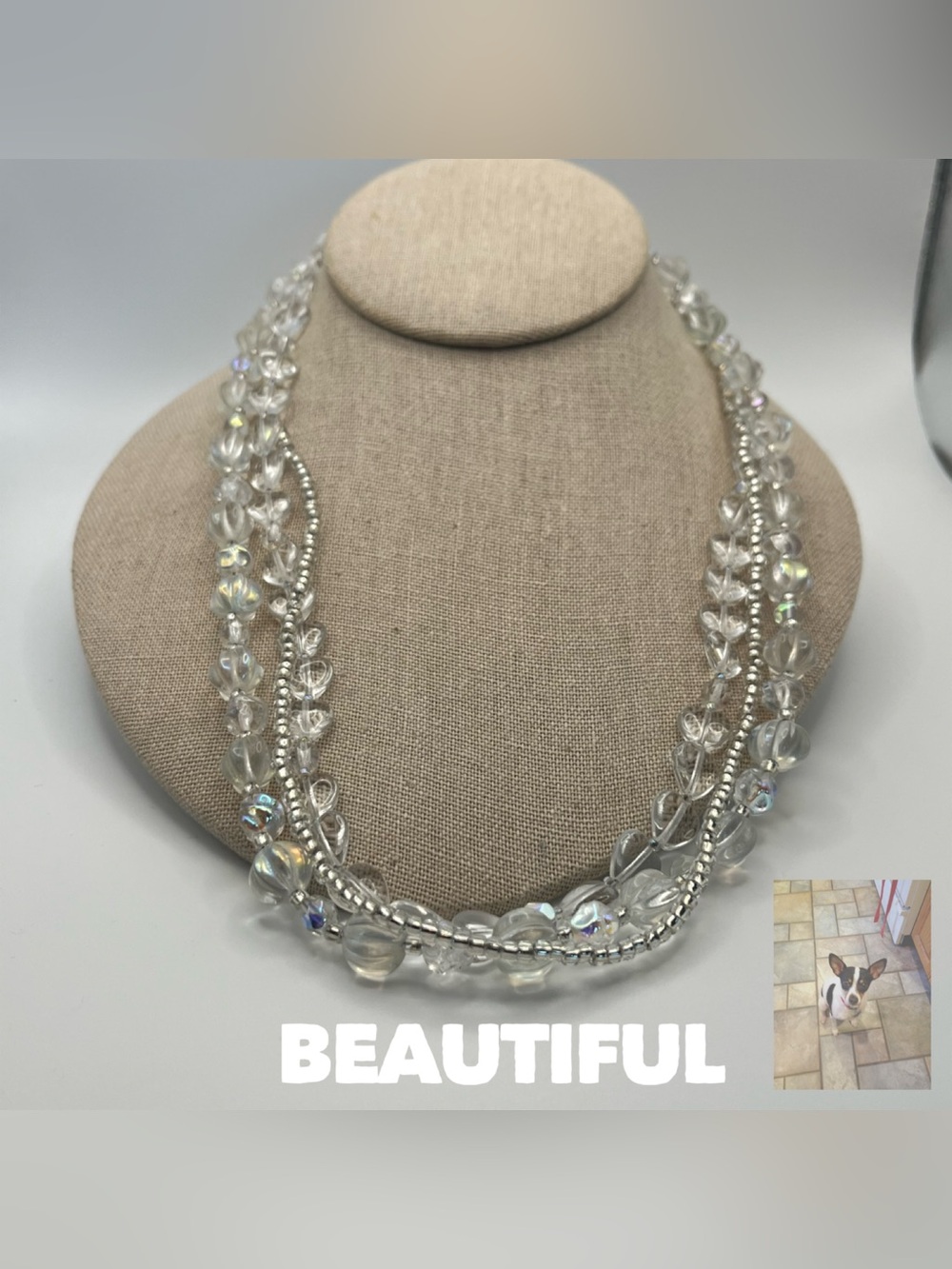 AB Moonglow Triple Strand Acrylic Bead Necklace